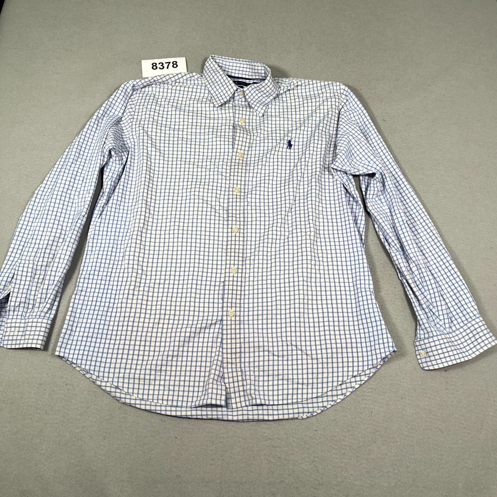 Ralph Lauren Shirts Mens Medium White Blue Check Collared Button Down Casual